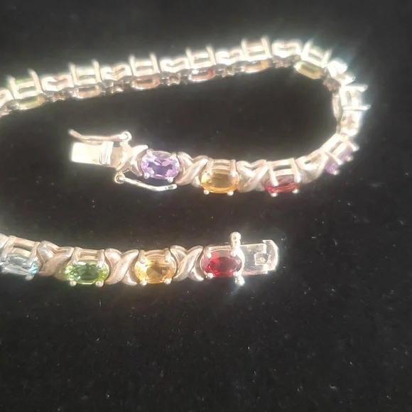 925 Sterling Silver Multi Gemstone Tennis Bracelet  Overtone Vintage - Picture 4 of 15